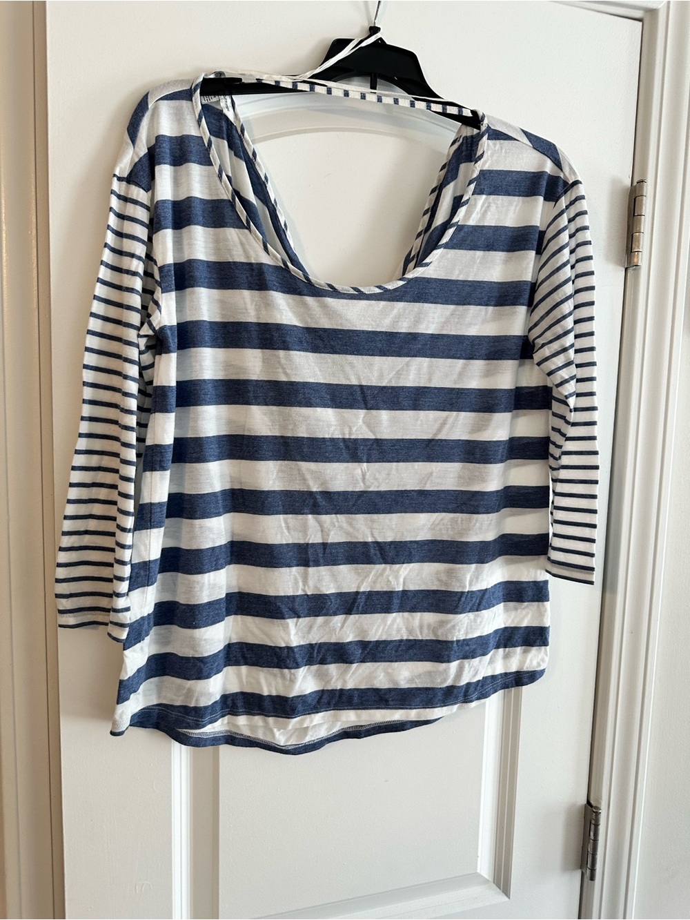 Striped Navy and White Women's Scoop Neck Top from American Eagle